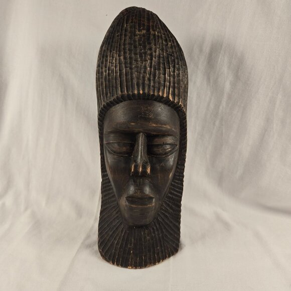 Vintage 12" Hand Carved African Tribal‎ Bust Sculpture Wooden Ebony? Duel Sided - Picture 2 of 10